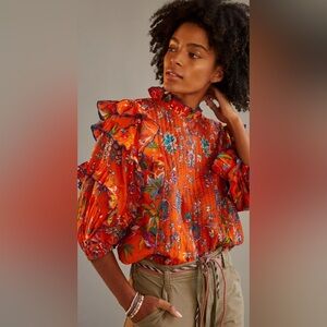 Anthropologie Let Me Be Open-Back Ruffled Blouse – Size Medium